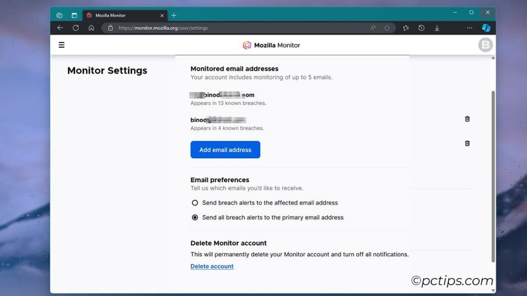 Mozilla-Email-Monitor Settings