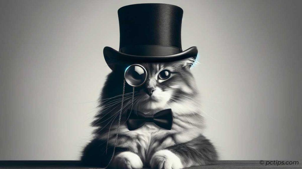 cat wearing a top hat and monocle