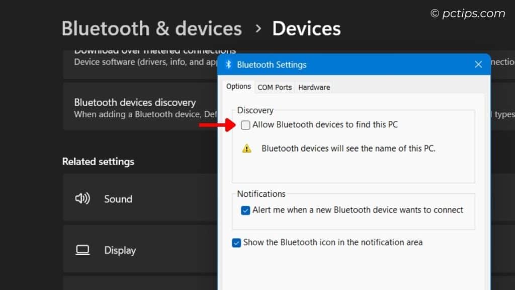 dont allow bluetooth devices to find your pc