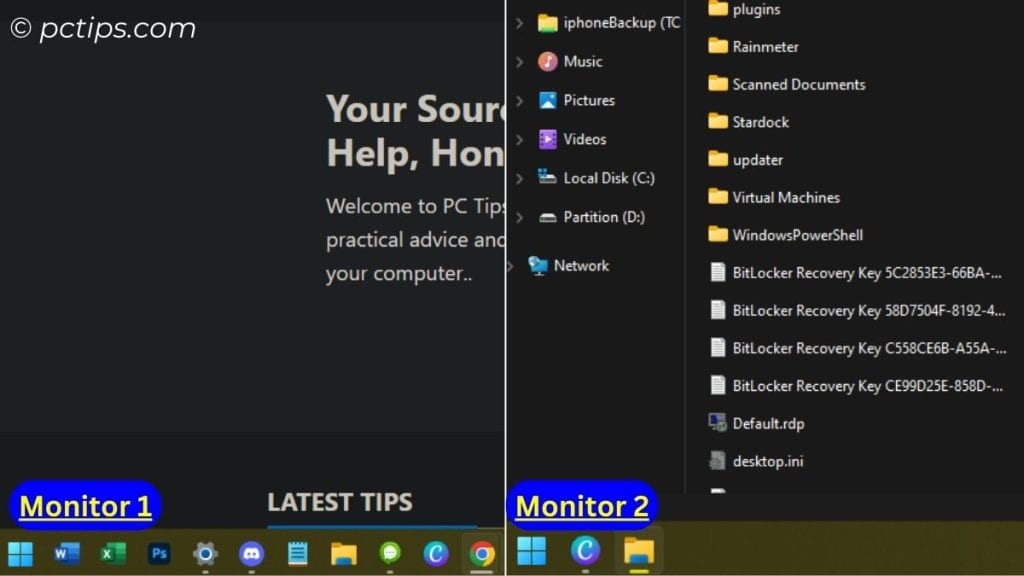 taskbar opened apps in dual monitor