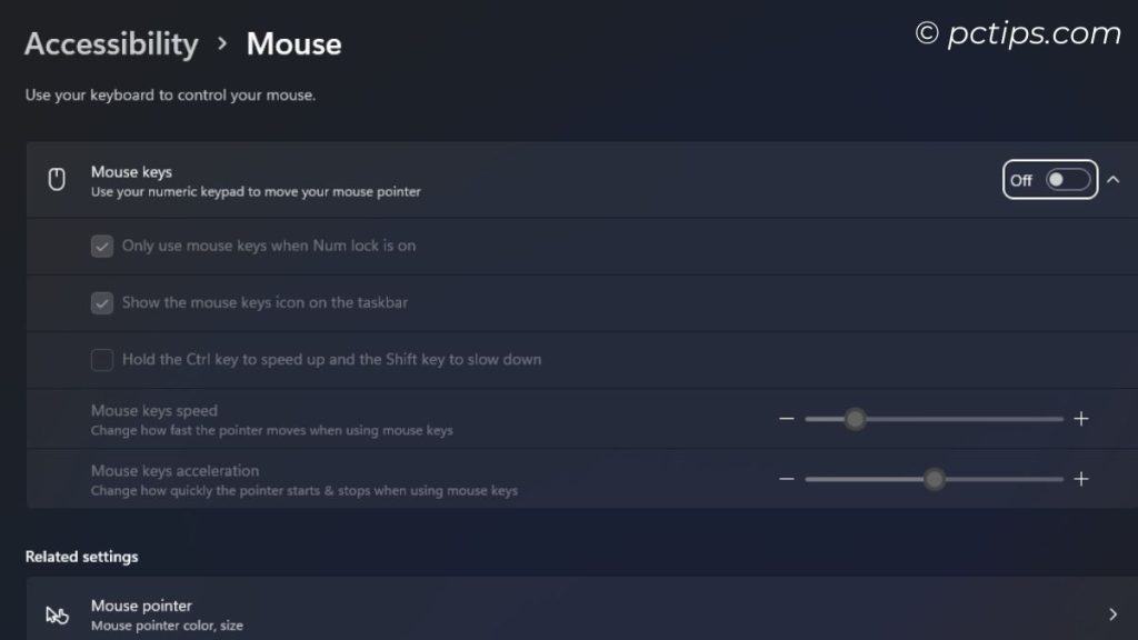 toggle off mouse keys