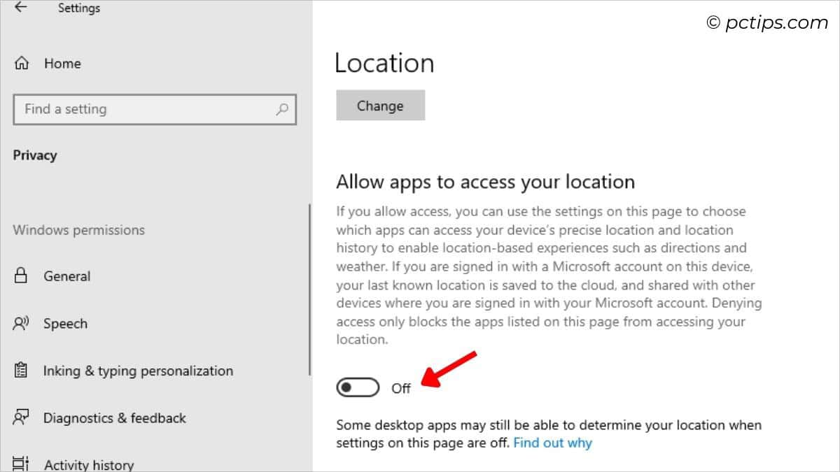 turn off location services in windows 10