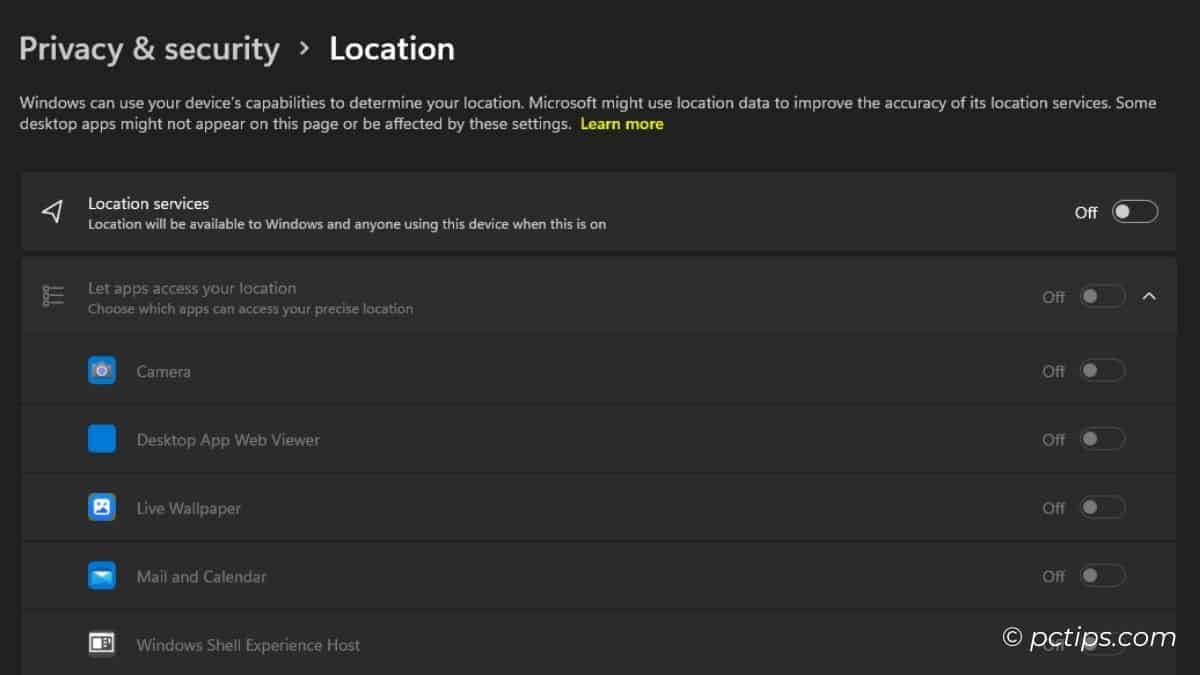 turn off location services in windows 11