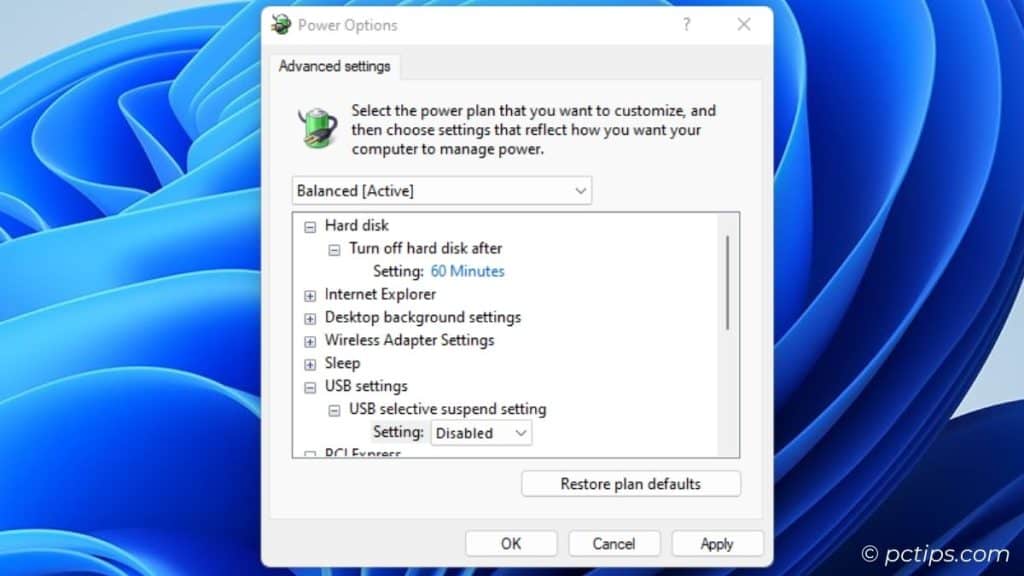 tweaking advanced power settings