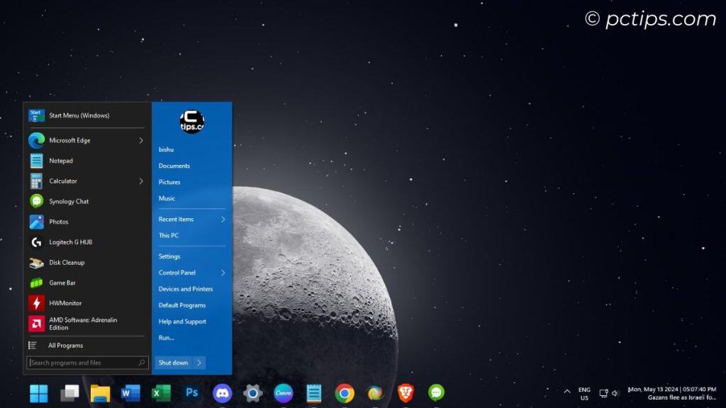 windows taskbar customization start menu