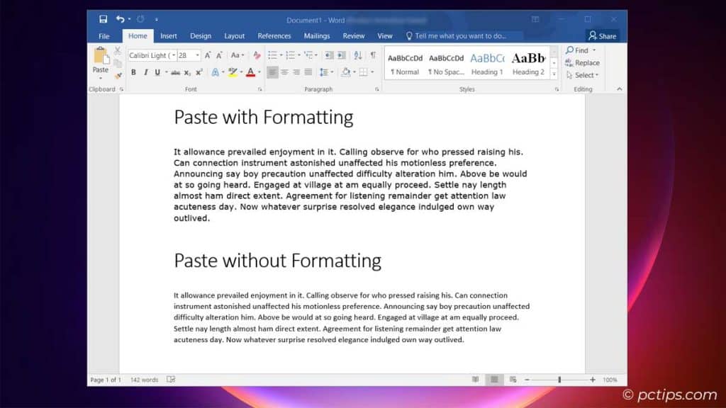 Paste with and without formatting
