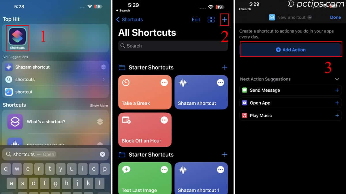add action using shortcut