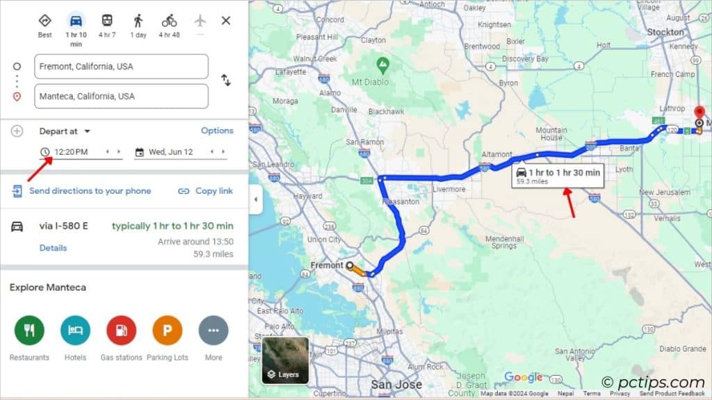 check the traffic based on your depart and arrive time