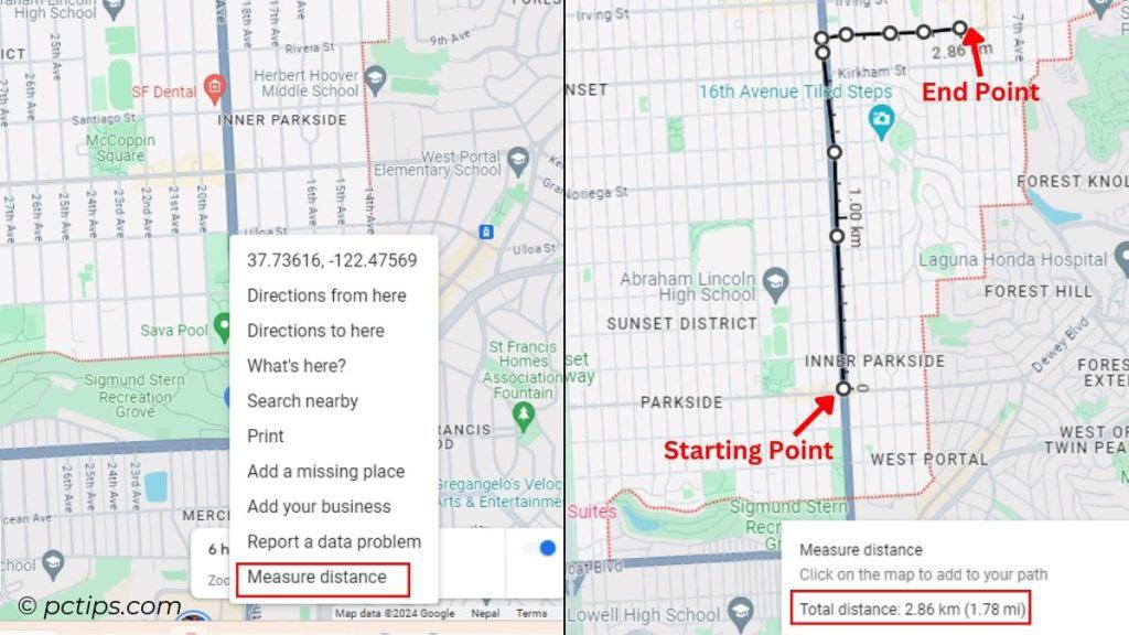 measure distance in google maps pc