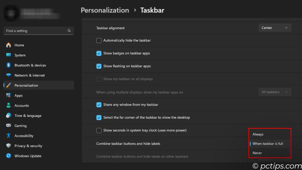 show and hide taskbar label