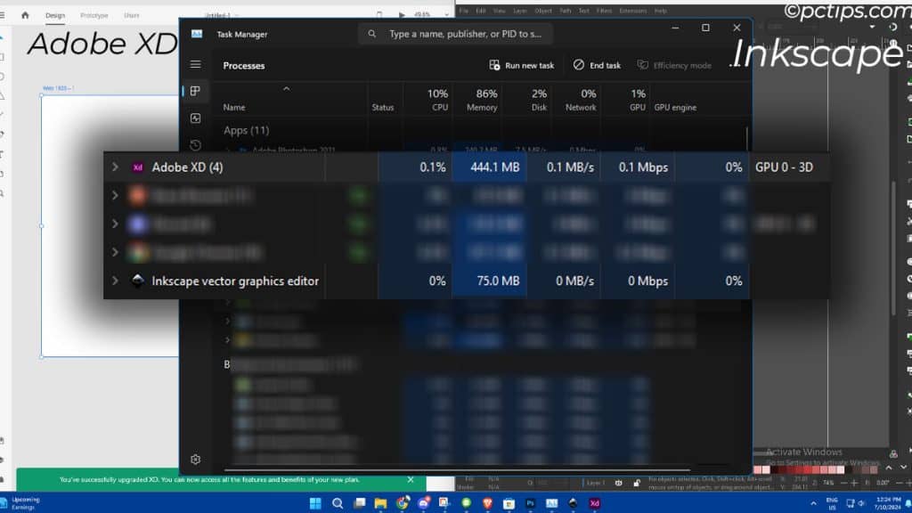 adobe xd v inkscape memory usage