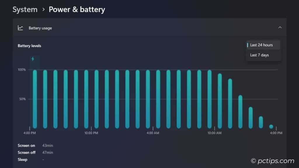 checking battery usage in windows settings