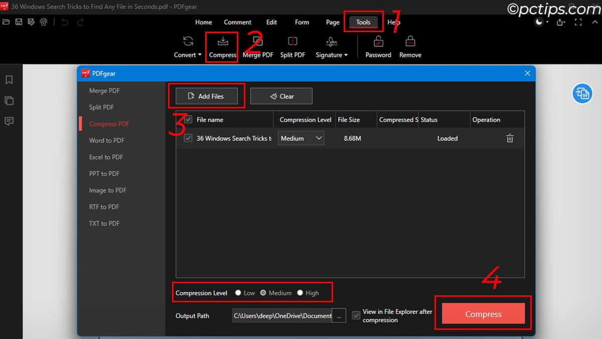 compress pdf using pdf gear