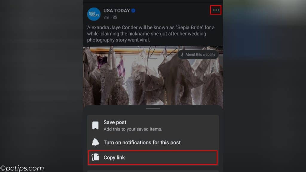 copy a link from facebook post in mobile app