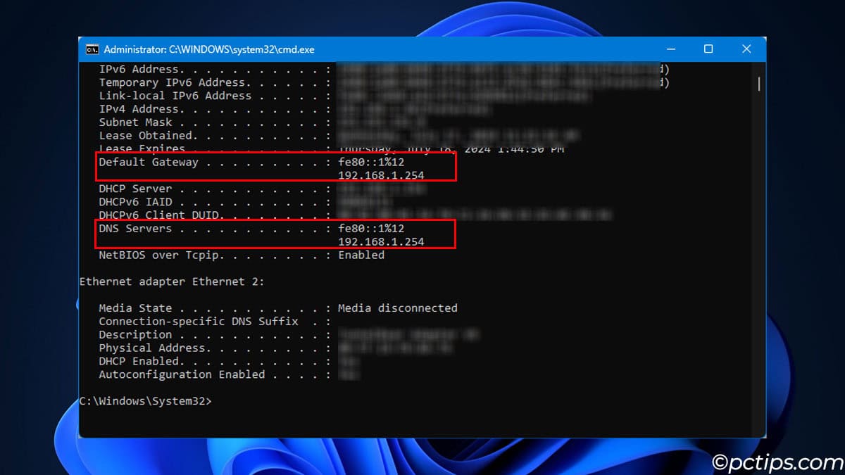 default gateway and dns server