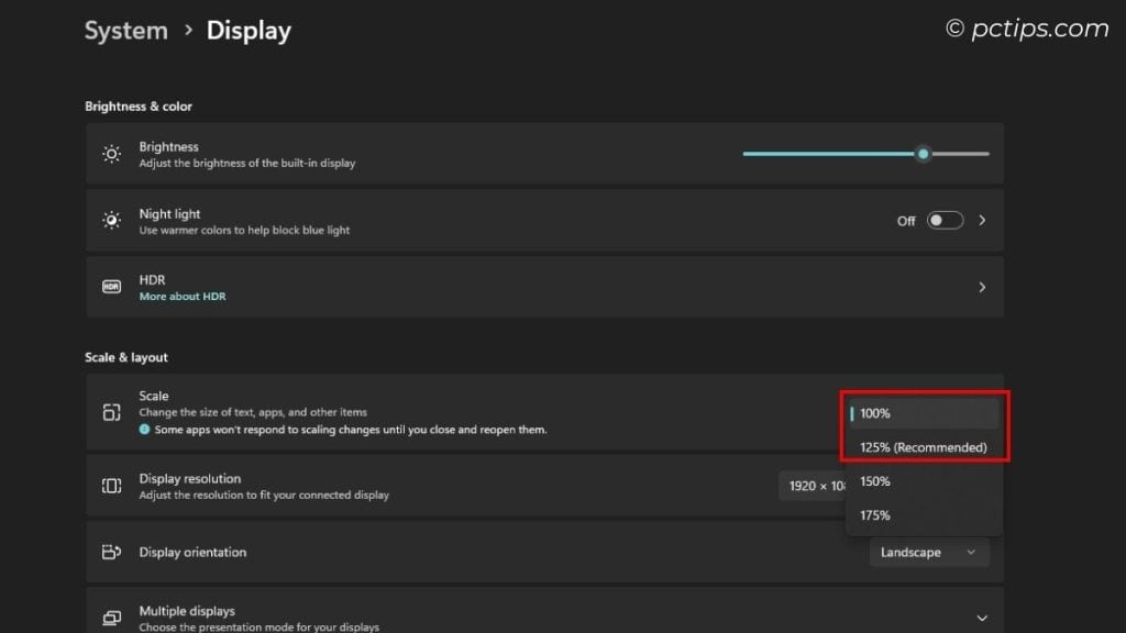 display scaling adjustment