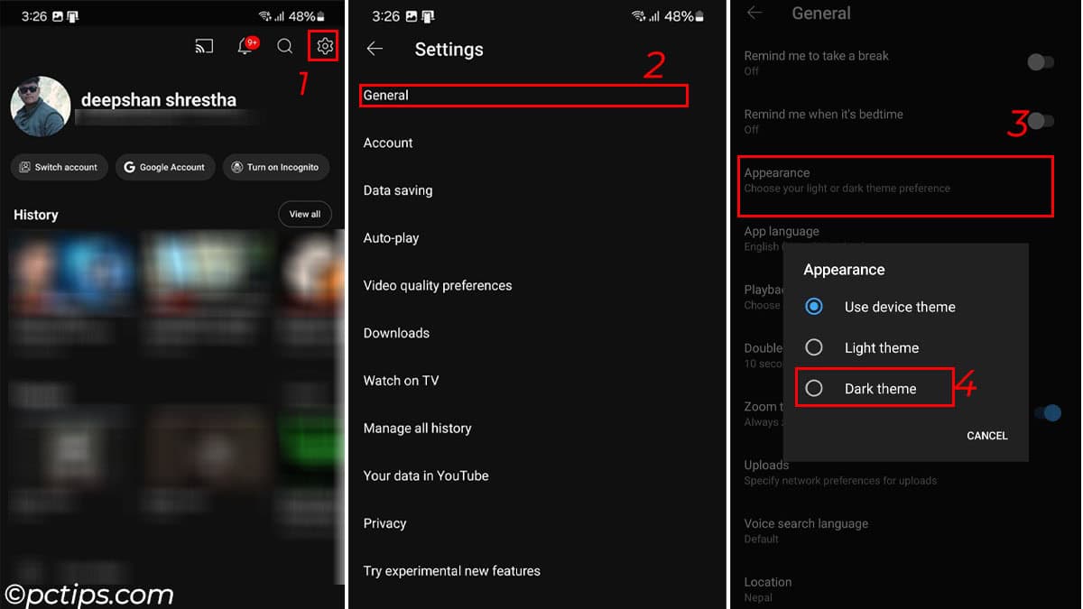 enable dark mode in youtube