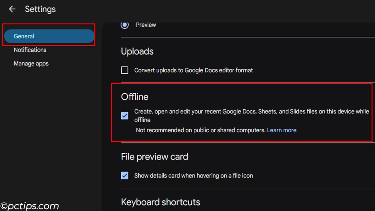 enable offline edit in google drive