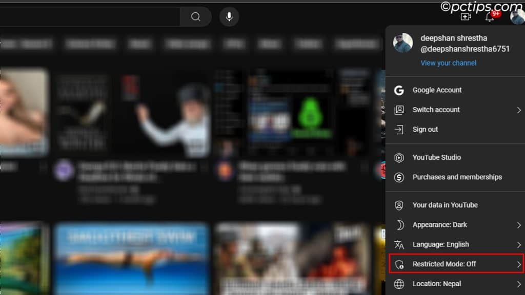 enable restricted mode in youtube browser