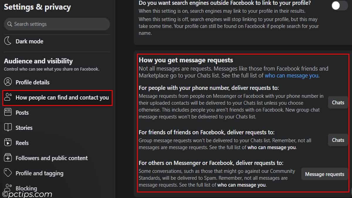 how you get message request in facebook