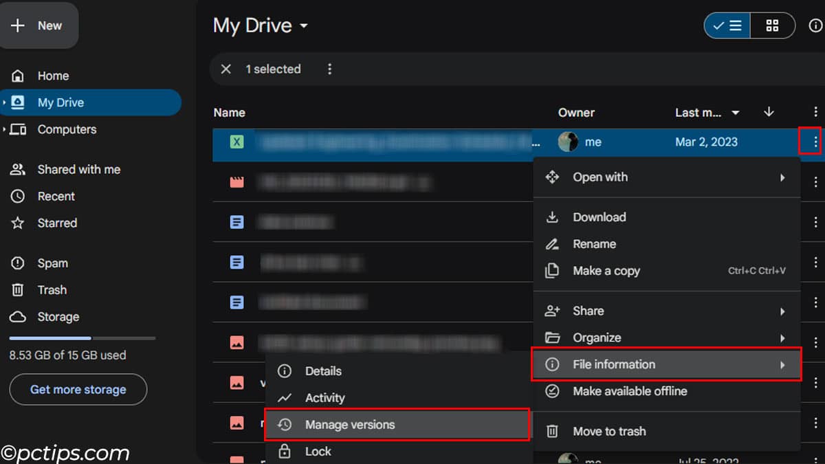 manage version in google drive