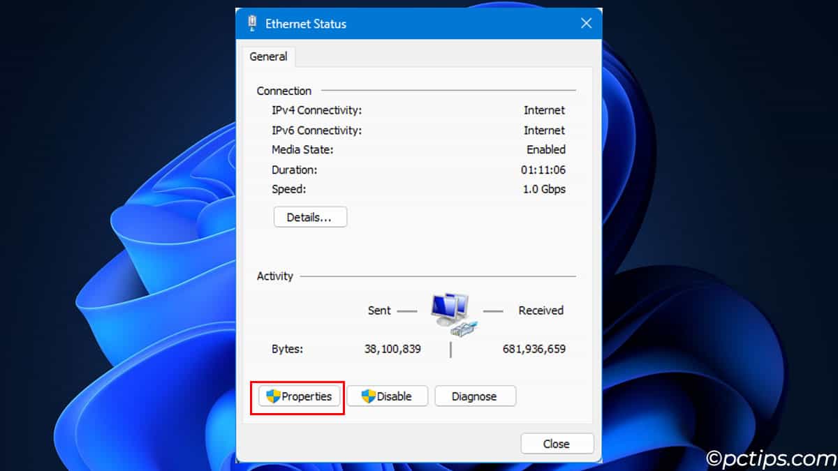 properties in network settings