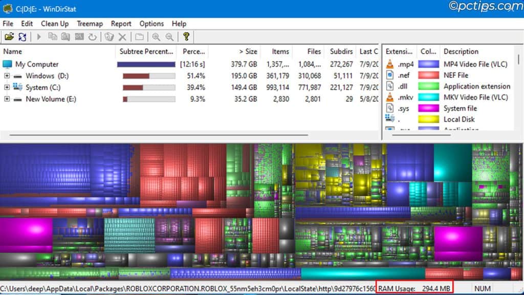 ram usage when using winstatdir