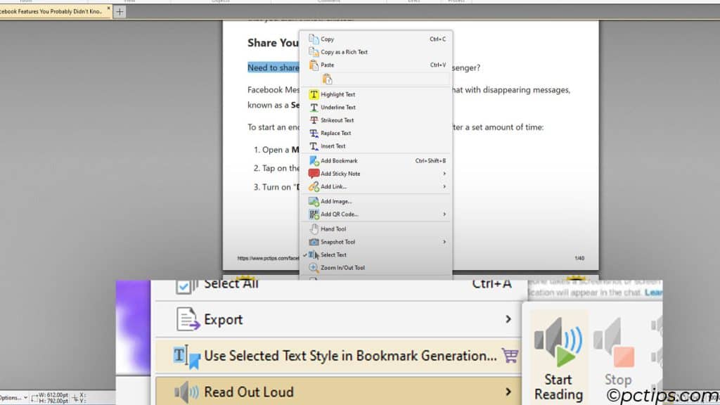 read out loud in pdf exchange editor