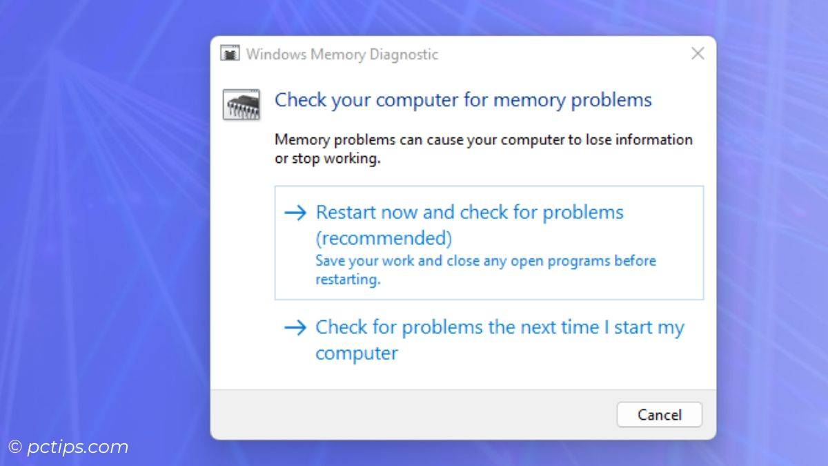 running windows memory diagnostic