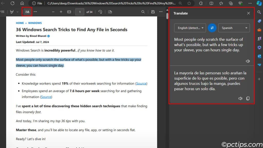 translate text in microsoft edge