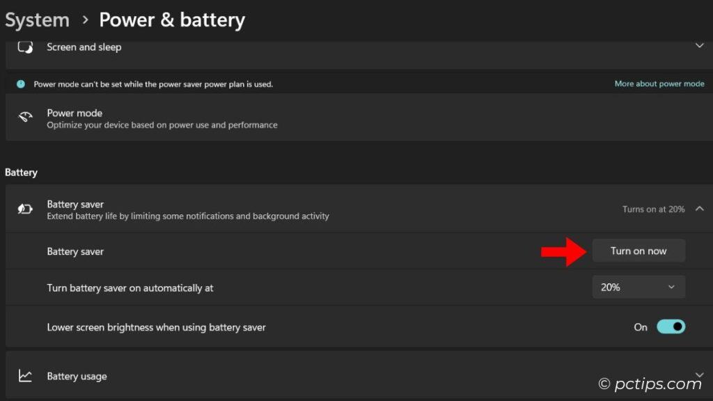 turning on battery saver