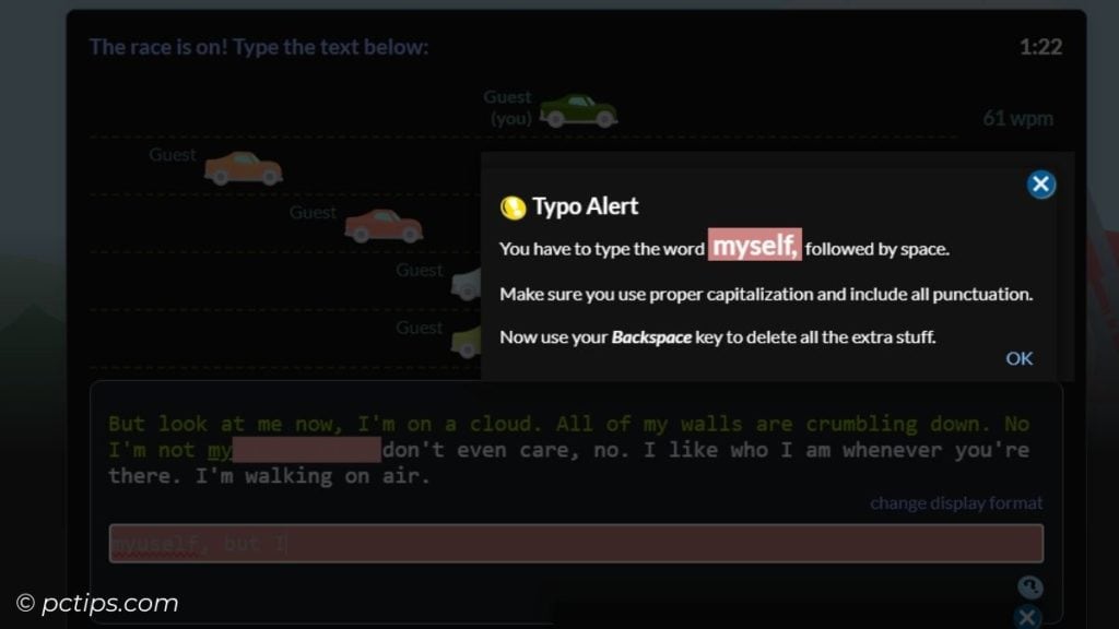 typeracer forces you to make mistake