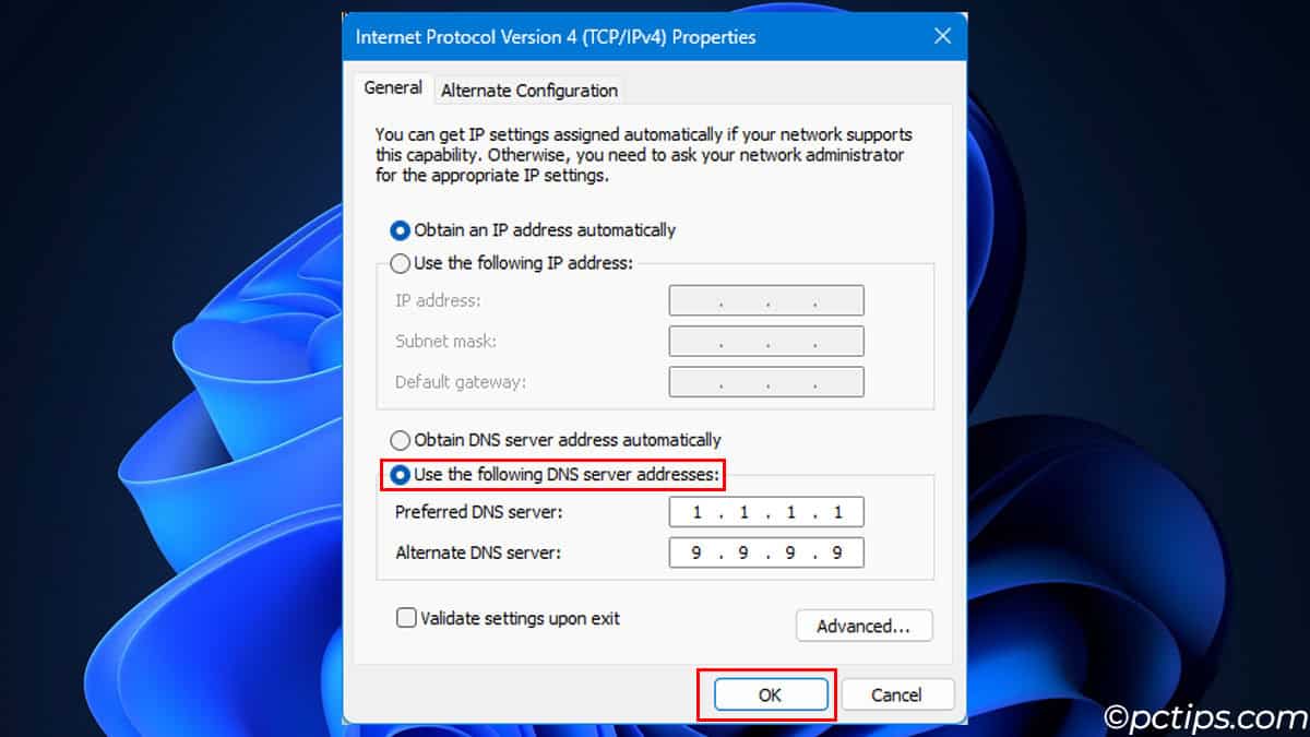 using the prefered DNS address