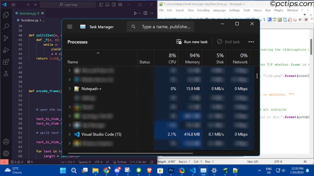 vscode and notepad++ memory usage