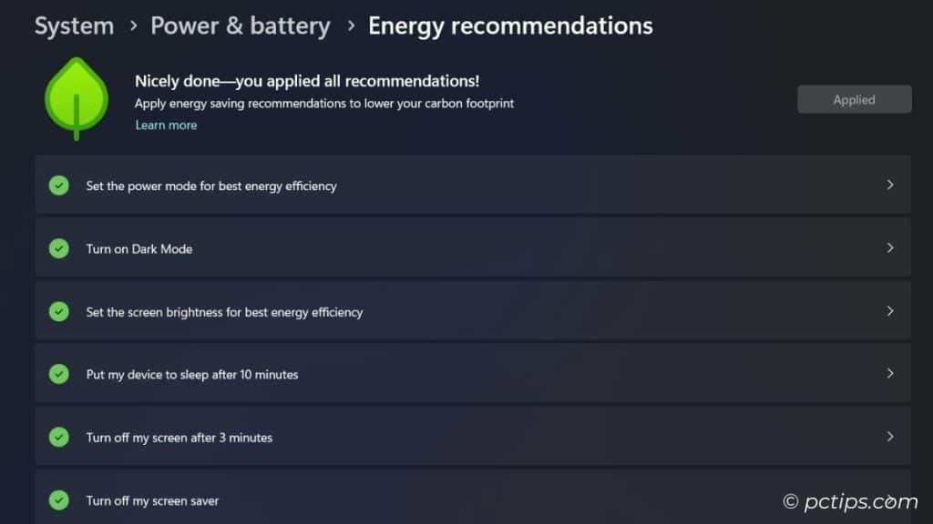 windows energy recommendations