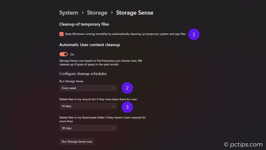 automatically delete files from storage sense