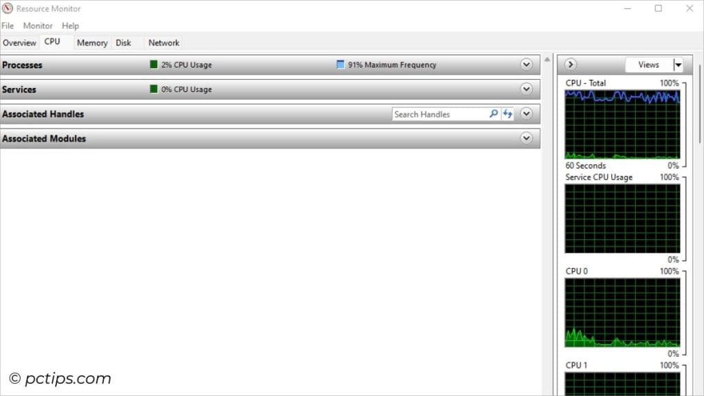 cpu tab in resource monitor