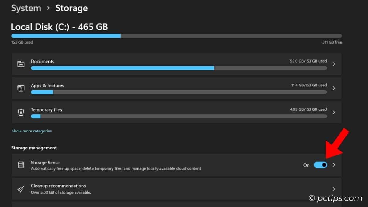 enabling storage sense in windows 11