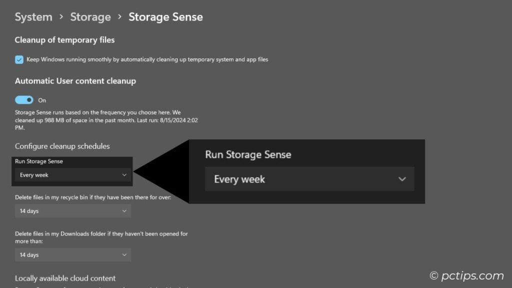 run storage sense every week