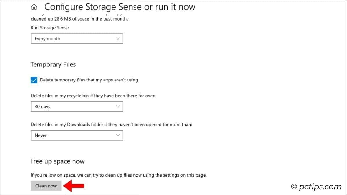 run storage sense now in windows 10