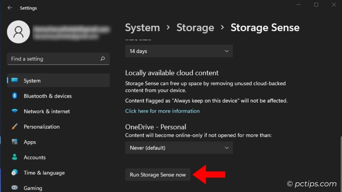 running storage sense now in windows 11