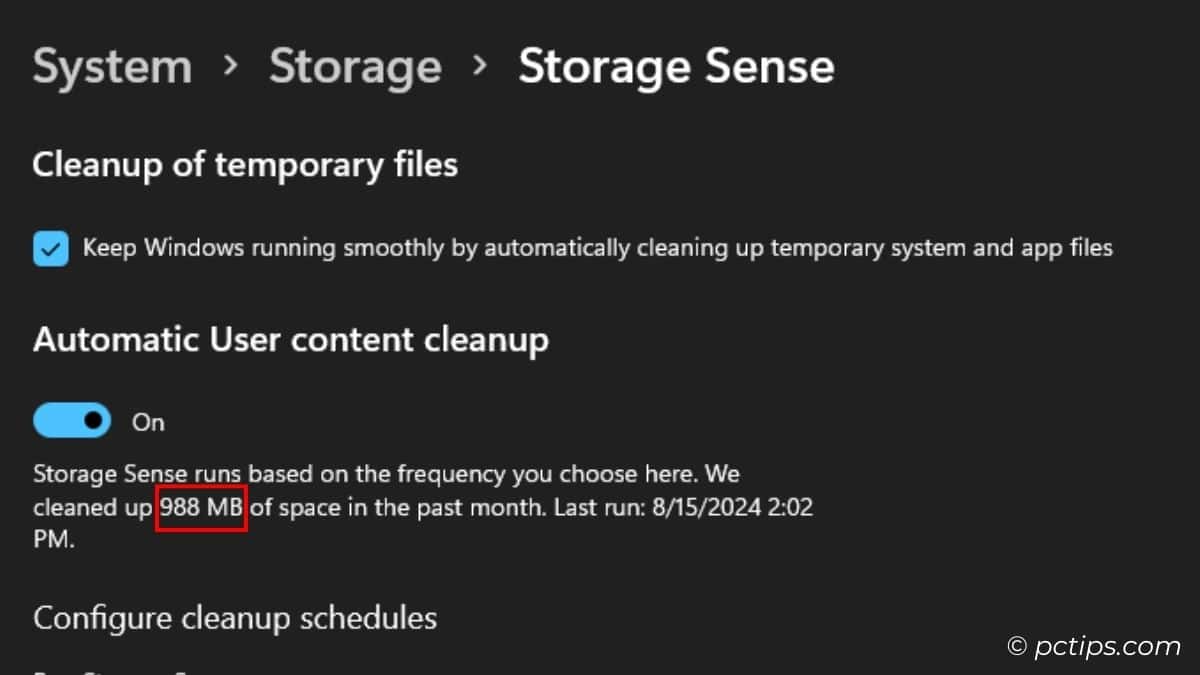 storage sense cleanup history in windows 11