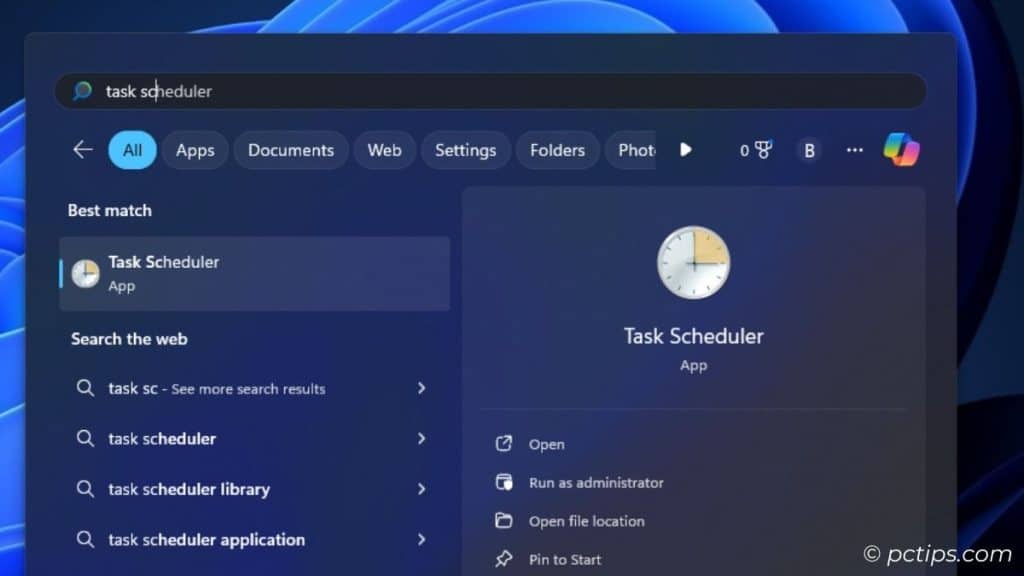 task scheduler from start menu