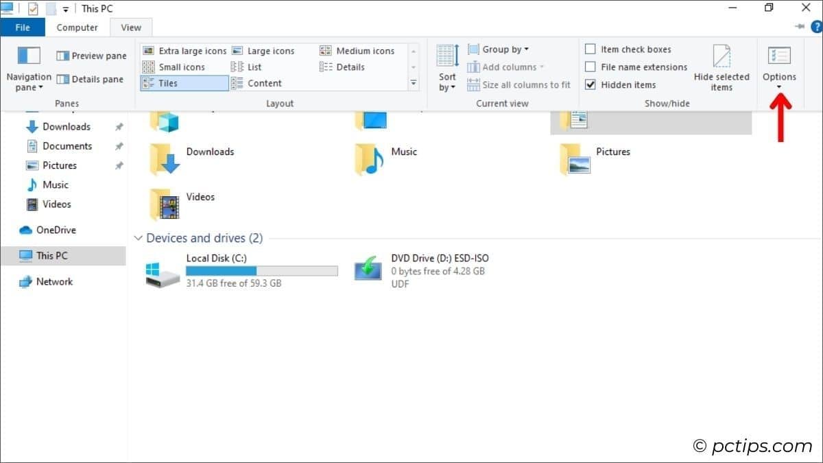 windows 10 file explorer options