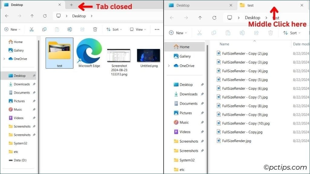 middle click tab in file explorer closes it