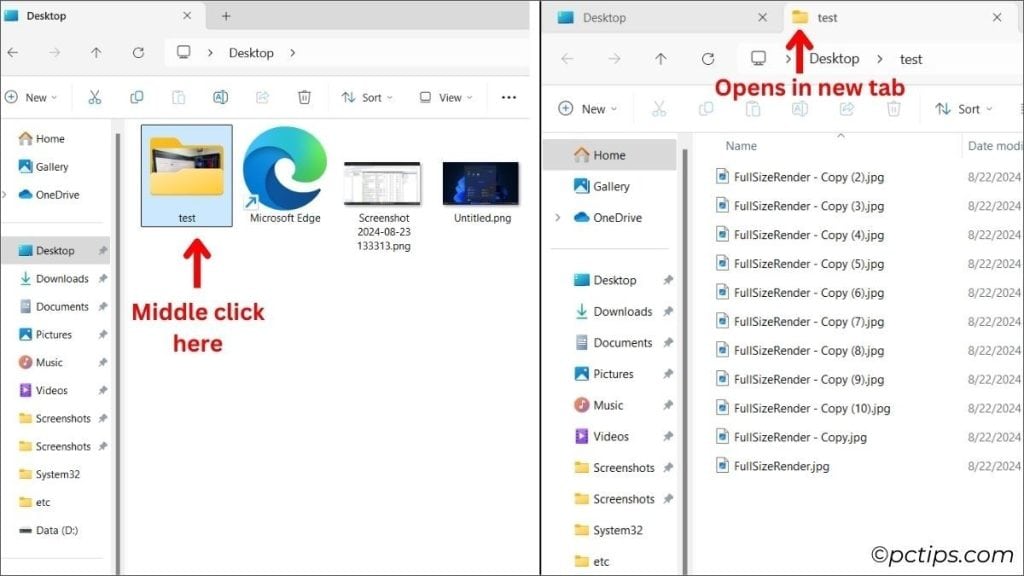 middle clicking folder in file explorer opens in new tab