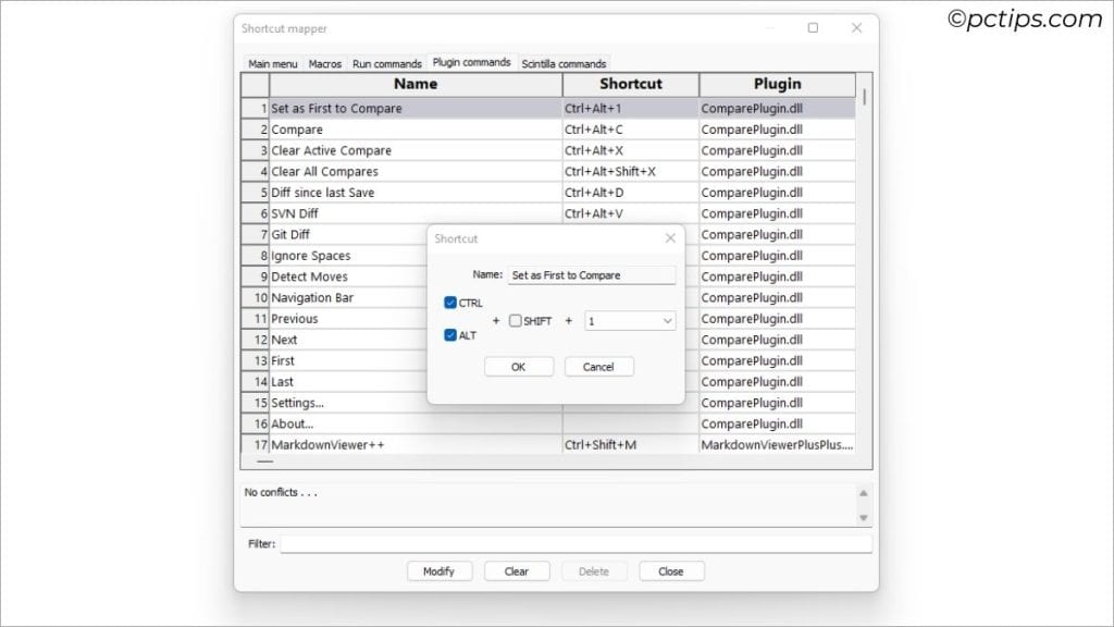 modifying shortcut for plugins